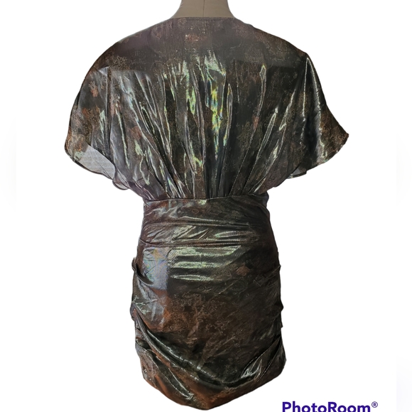 IRO Mimeta Metallic Silk-Blend Ruched Floral Mini Dress Large- Size 8 (FR 40) - Picture 6 of 10